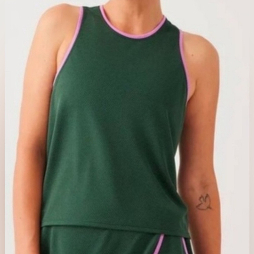 Outdoor Voices Green Tank Top with Purple Trim